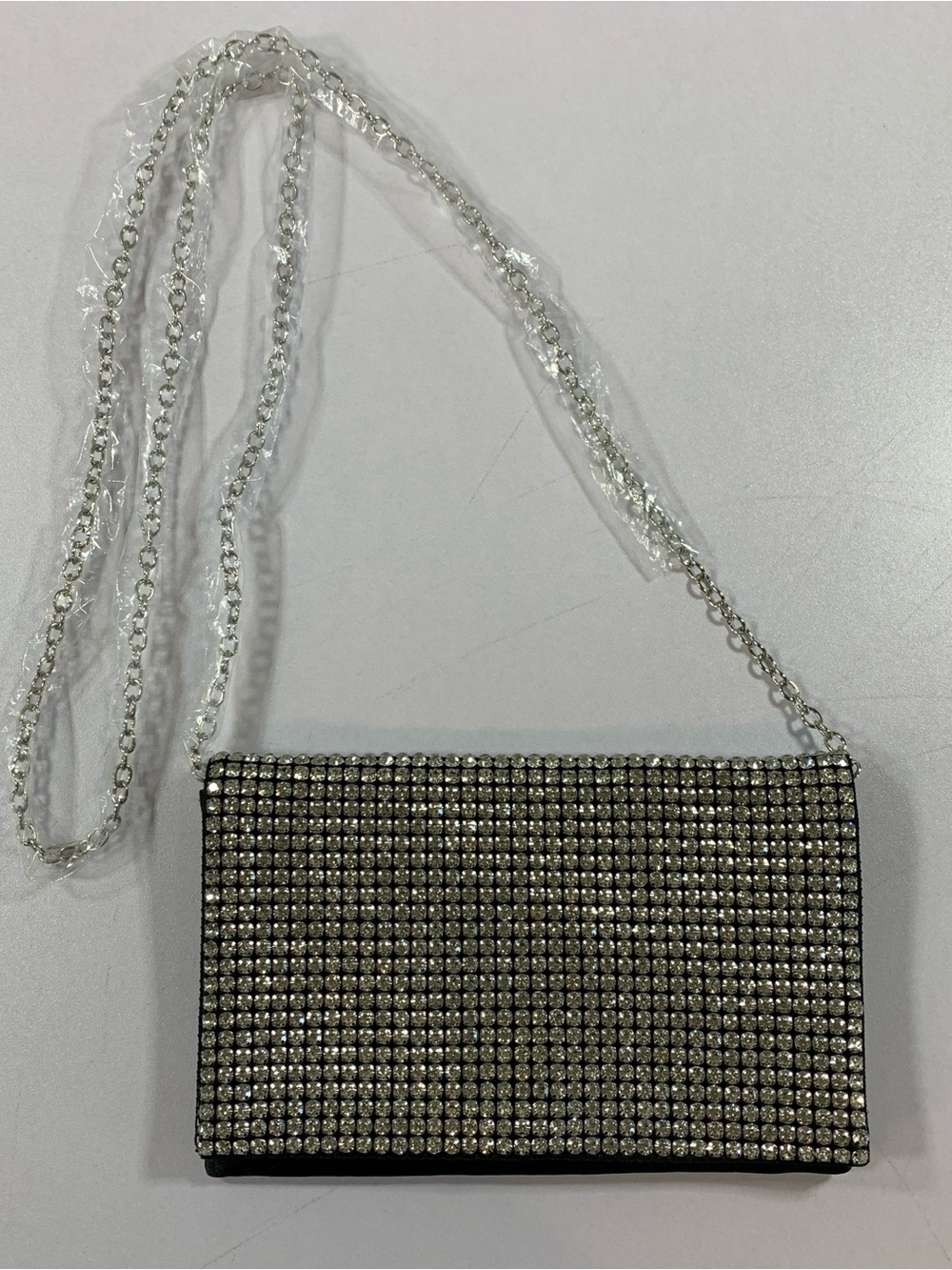 AMBER SCEATS Stella Crystal Crossbody Bag Evening Clutch Rhinestone Black Glam